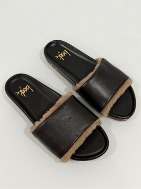 BEEK Gallito Genuine Shearling Slide Sandal -  Black Bronze - Sz - 7
